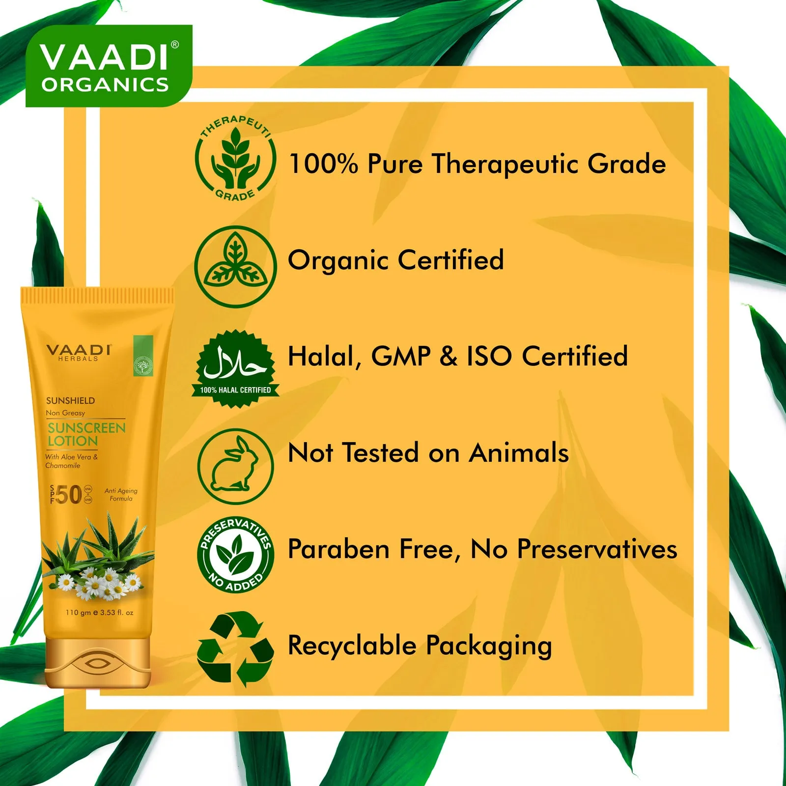 Pack of 3 Sunscreen Lotion SPF-50 with Aloe Vera & Chamomile (110 ml x 3)