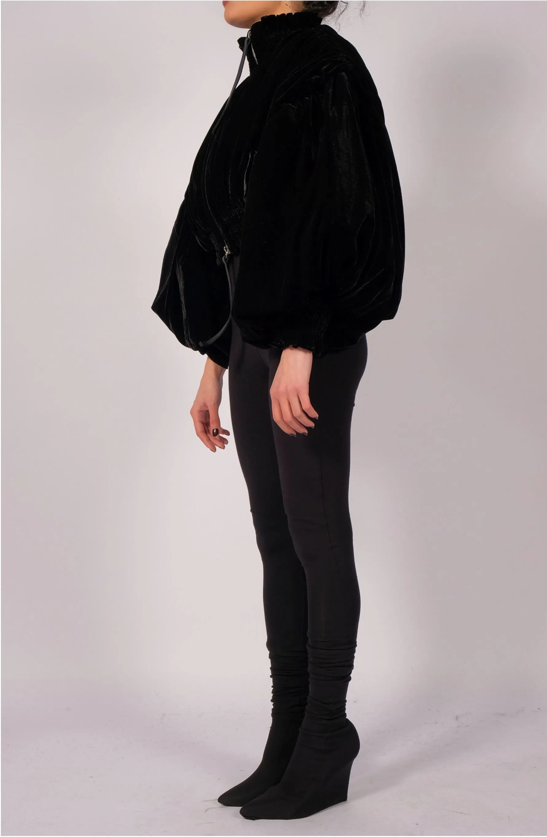 Padded Velvet Crop Bomber
