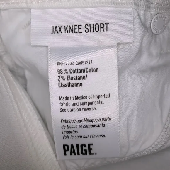 PAIGE DENIM Jax Knee Short cut off edition in crisp white size 25