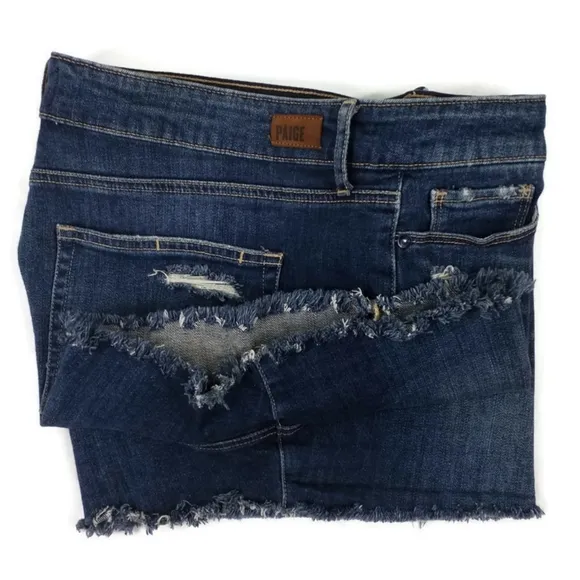 Paige Vera Kairi Wash Destructed Cut Off Frayed Hem Denim Jean Shorts Womens 30…