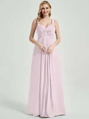 Pale Rose Sweetheart Straps A-Line Maxi Chiffon Bridesmaid Dress