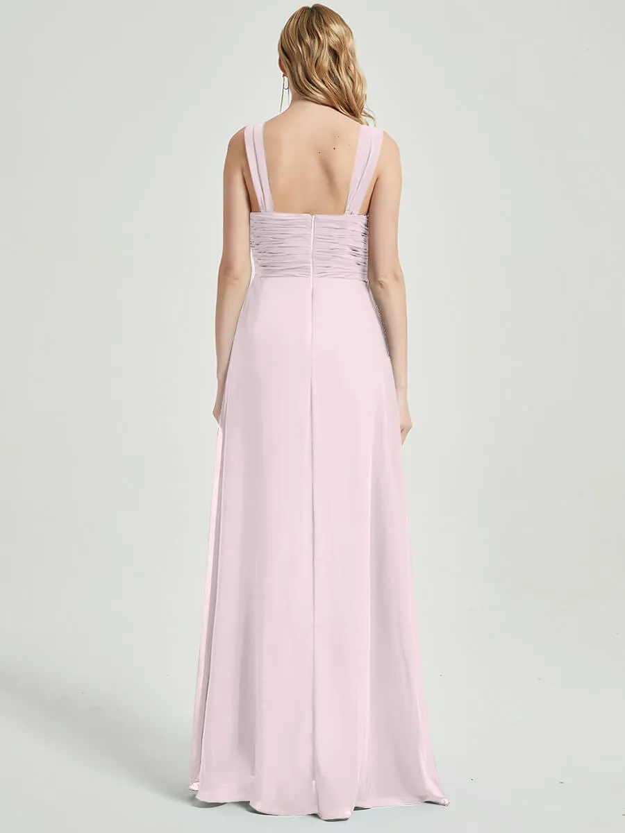 Pale Rose Sweetheart Straps A-Line Maxi Chiffon Bridesmaid Dress