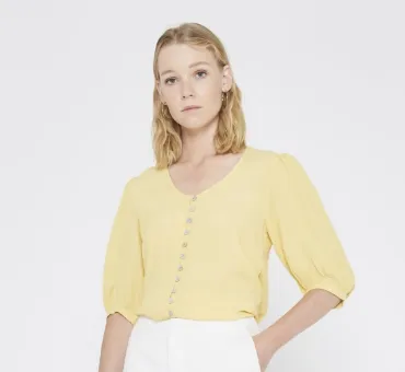 Pale Yellow Puff Sleeved Top