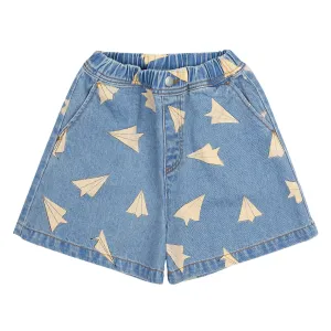 Paper Airplane Denim Shorts-INDIGO DENIM