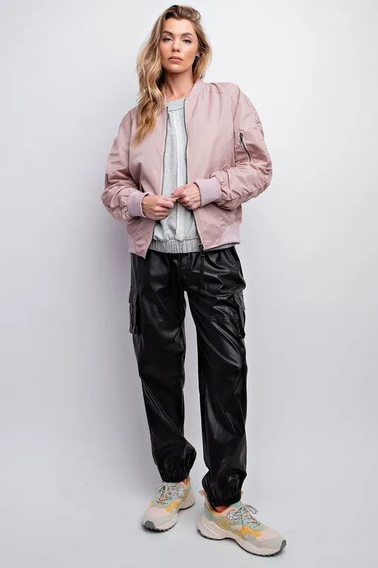 Parachute Zip Up Bomber Jacket in Blush