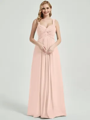 Pearl Pink Sweetheart Straps A-Line Maxi Chiffon Bridesmaid Dress
