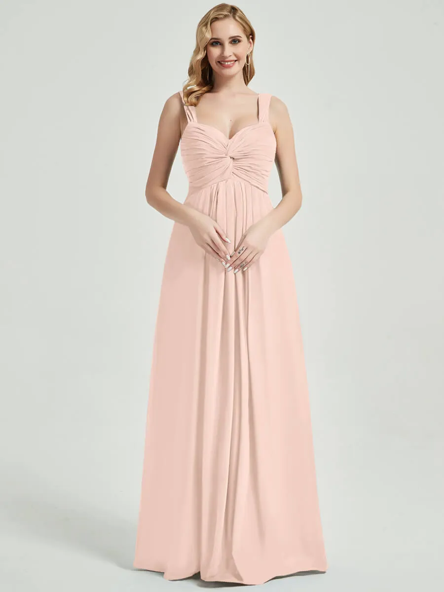 Pearl Pink Sweetheart Straps A-Line Maxi Chiffon Bridesmaid Dress