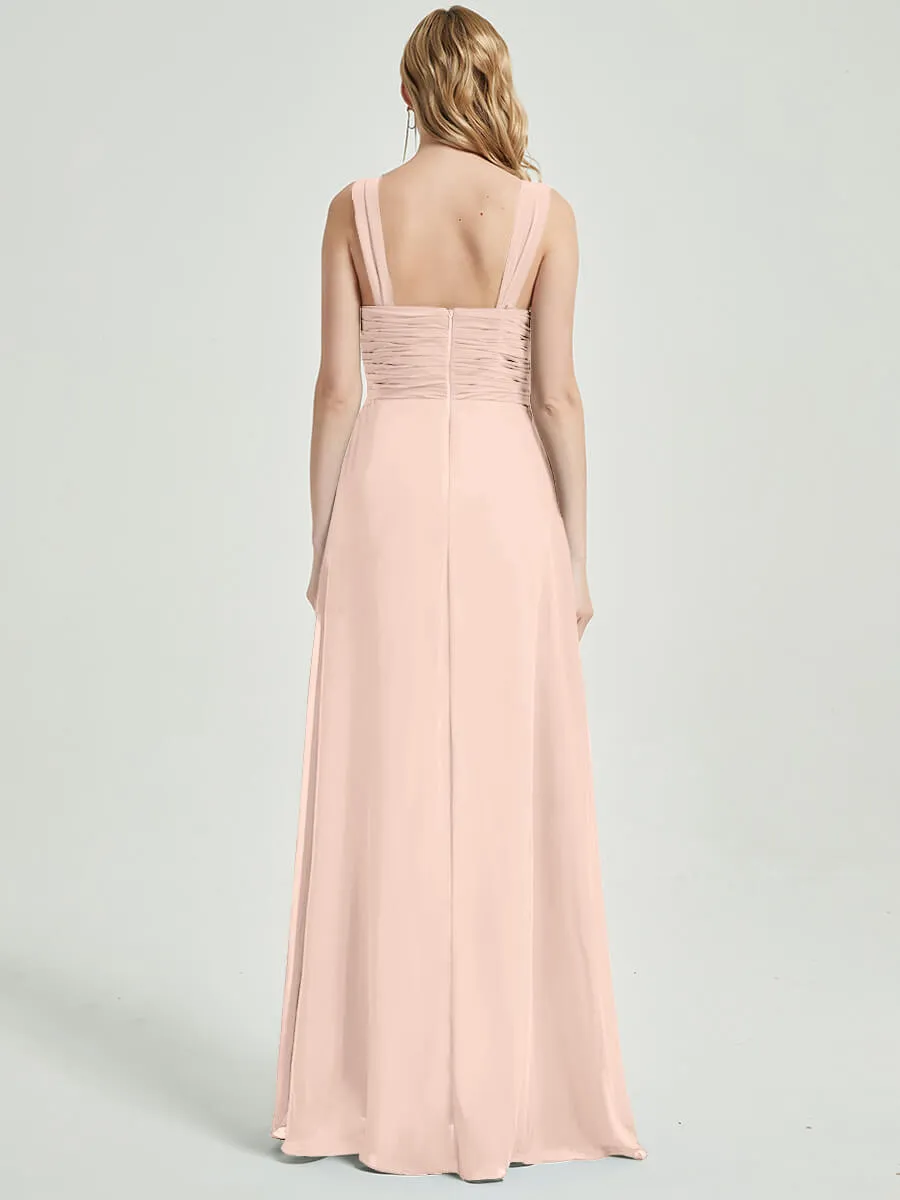 Pearl Pink Sweetheart Straps A-Line Maxi Chiffon Bridesmaid Dress