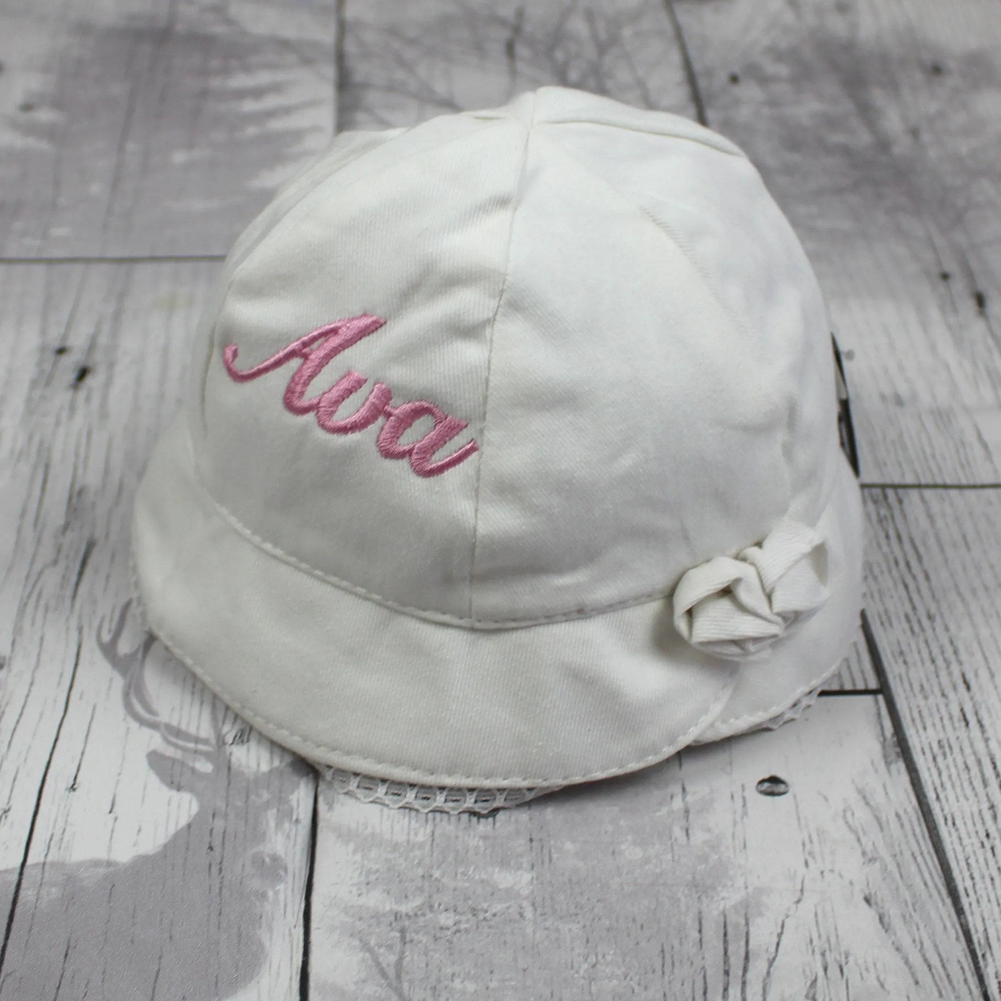 Personalised Baby Girls Summer  Hat - White