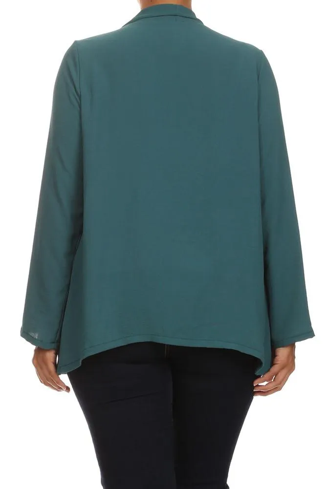 Plus Size Friday Night Draped Sheer Teal Cardigan
