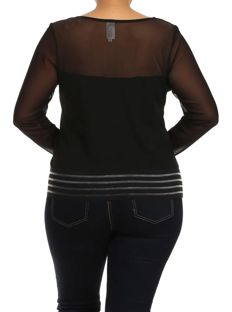 Plus Size Sexy Mesh Striped Top