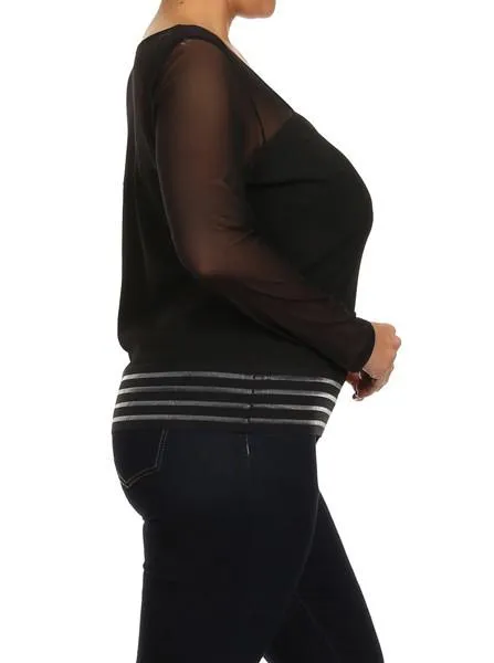 Plus Size Sexy Mesh Striped Top