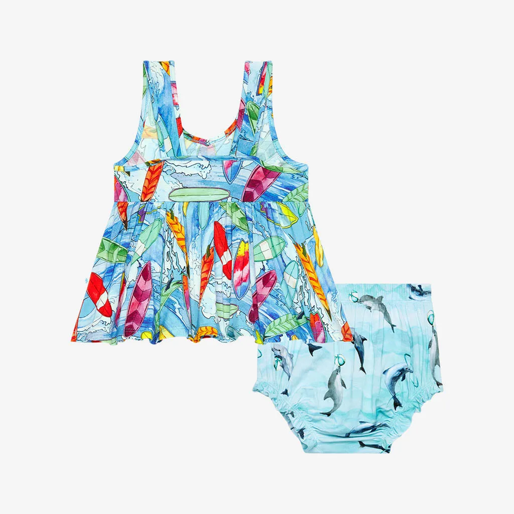 Posh Peanut Wave V-Neck Tank Top Peplum & Bloomer Set