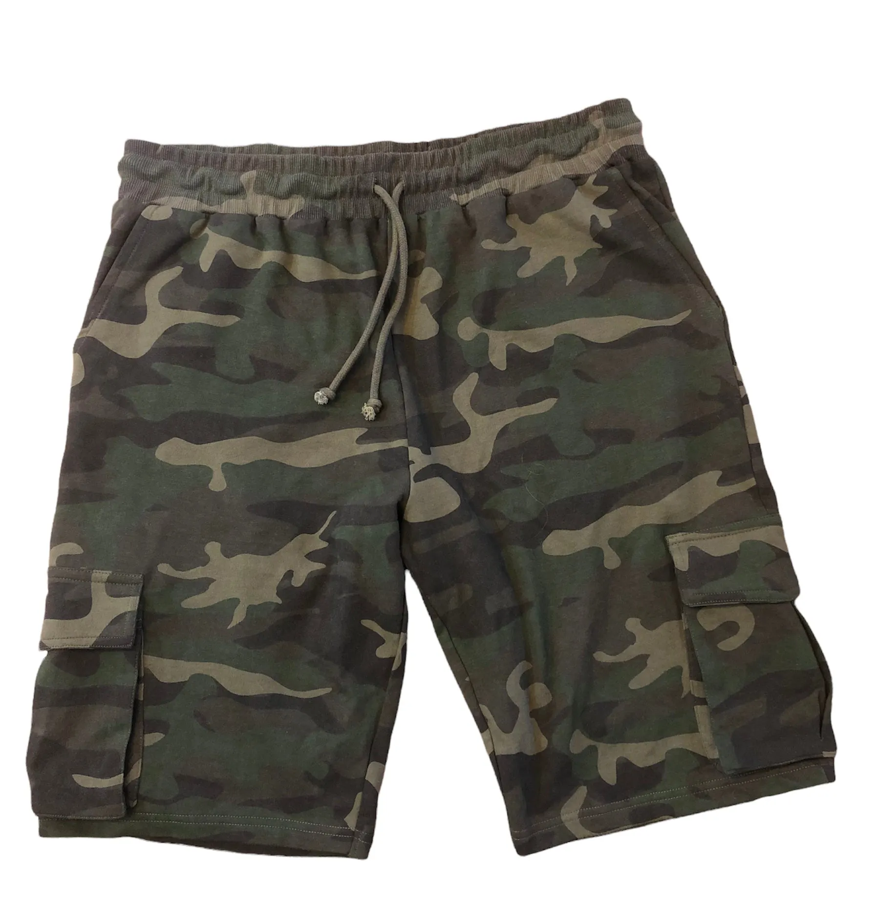Pre-Order Men's French Terry Cotton Wholesale Military Green Camo Cargo Shorts