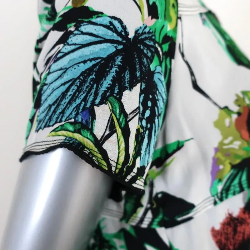 Proenza Schouler Dress White Tropical Print Silk Size 4 Short Sleeve Shift