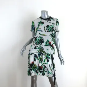 Proenza Schouler Dress White Tropical Print Silk Size 4 Short Sleeve Shift