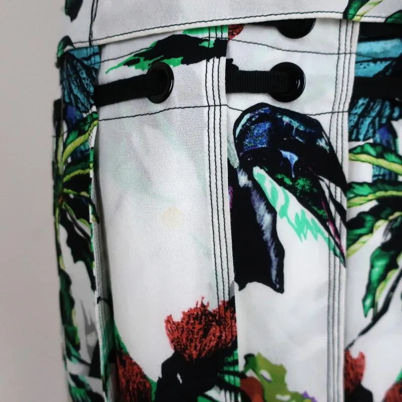 Proenza Schouler Dress White Tropical Print Silk Size 4 Short Sleeve Shift