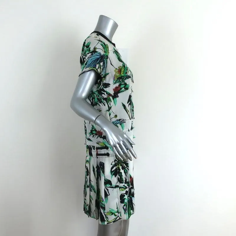 Proenza Schouler Dress White Tropical Print Silk Size 4 Short Sleeve Shift