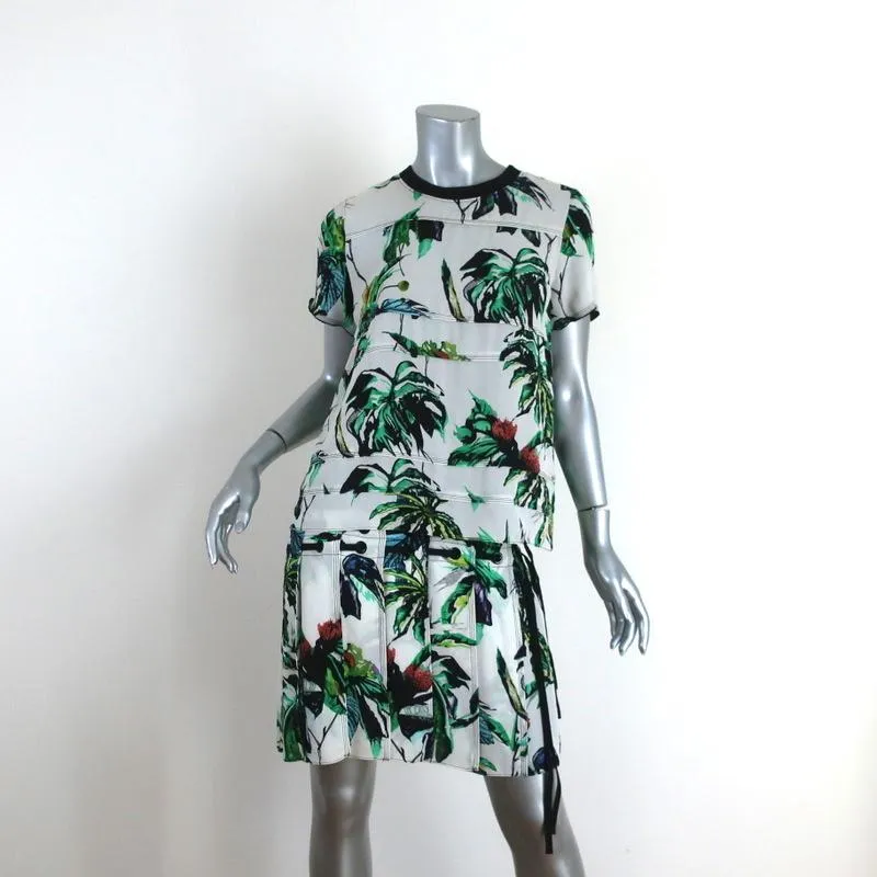 Proenza Schouler Dress White Tropical Print Silk Size 4 Short Sleeve Shift
