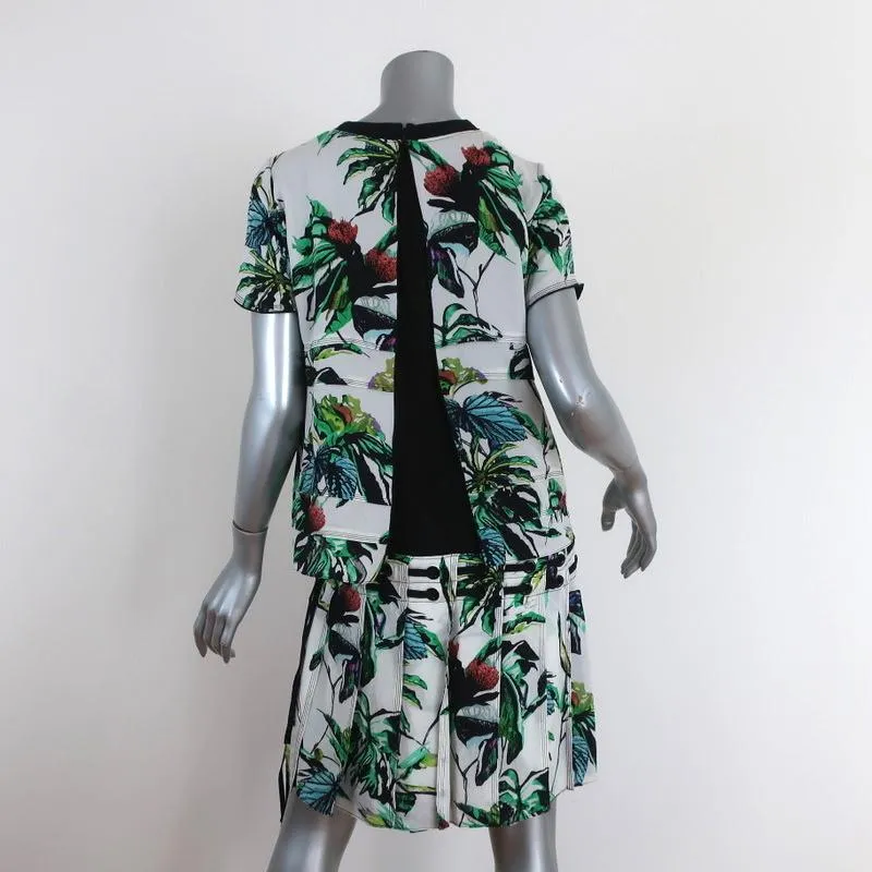 Proenza Schouler Dress White Tropical Print Silk Size 4 Short Sleeve Shift