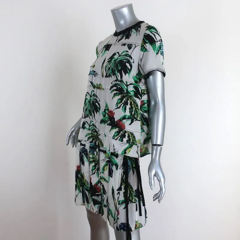 Proenza Schouler Dress White Tropical Print Silk Size 4 Short Sleeve Shift