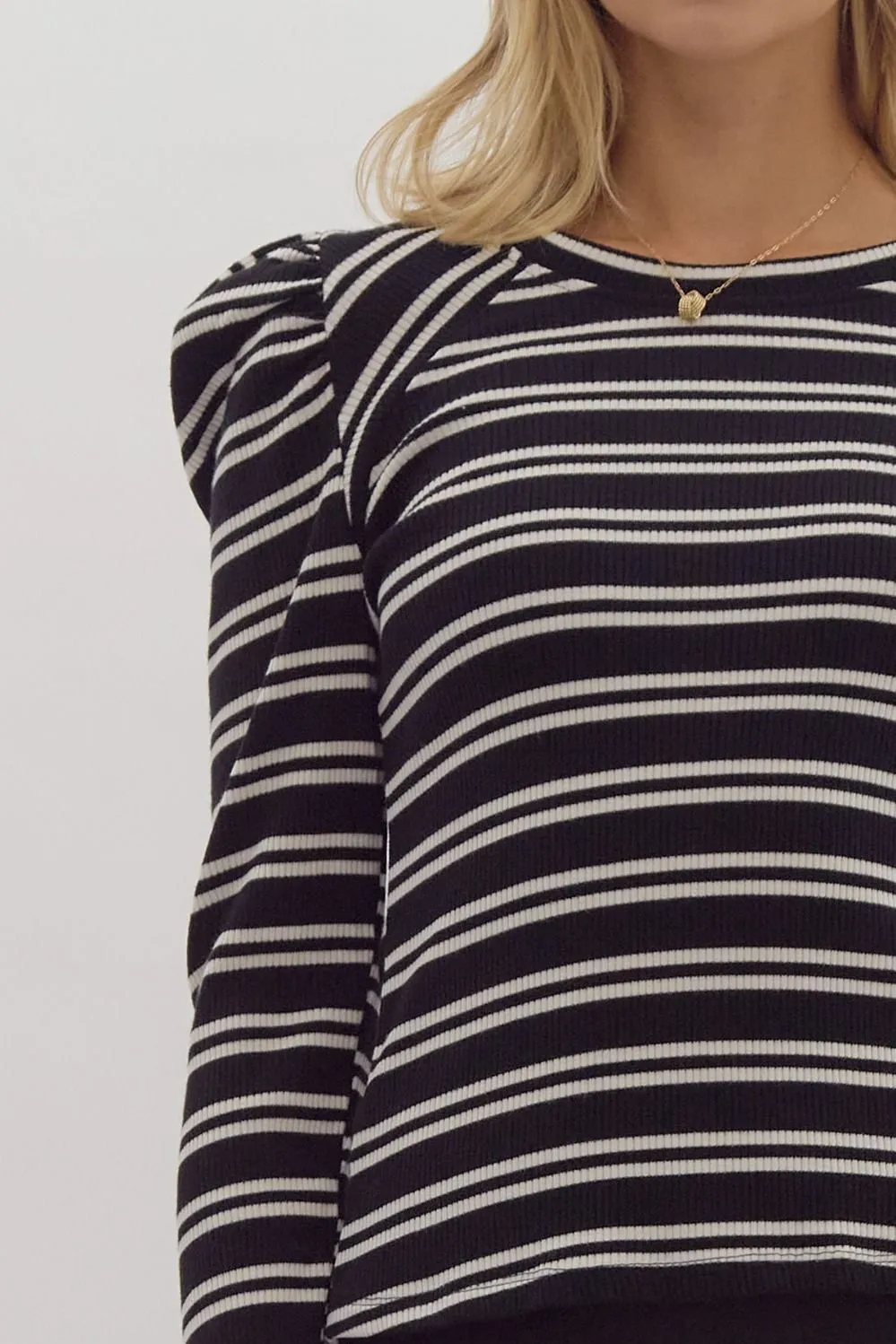 Puff Sleeve Knitted Top {Black   Cream}