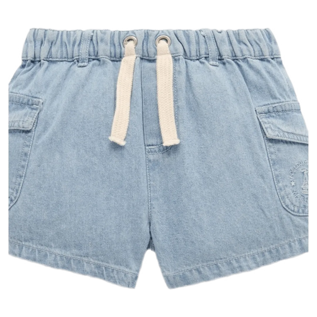 Pull On Denim Shorts - Faded Denim