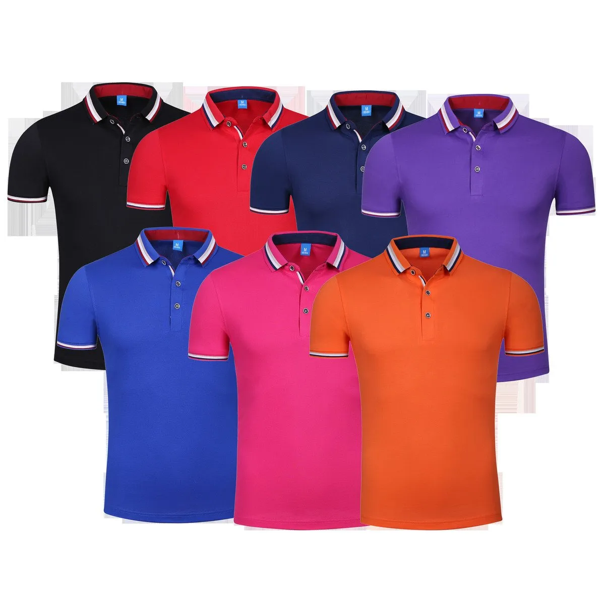 Pure Cotton Short-Sleeved Polo Shirt With Colourful Striped Collar