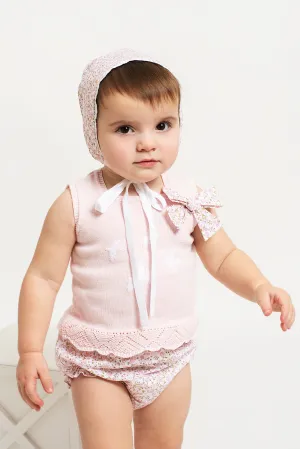 "Aiofe" Pink Knit Top & Floral Bloomers