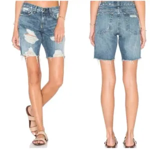 Rag &amp; Bone Women's Cooper Distressed Walking Shorts Denim Jean Shorts Sz 25