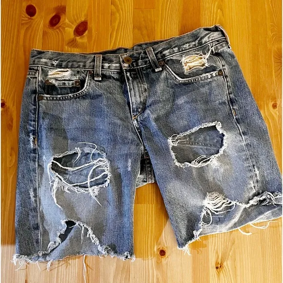 Rag &amp; Bone Women's Cooper Distressed Walking Shorts Denim Jean Shorts Sz 25