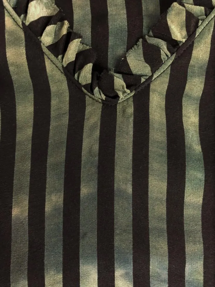 Raquel Allegra Dress Green/Black Striped Silk Size 0 V-Neck Sleeveless Shift