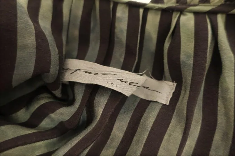 Raquel Allegra Dress Green/Black Striped Silk Size 0 V-Neck Sleeveless Shift
