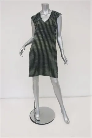 Raquel Allegra Dress Green/Black Striped Silk Size 0 V-Neck Sleeveless Shift