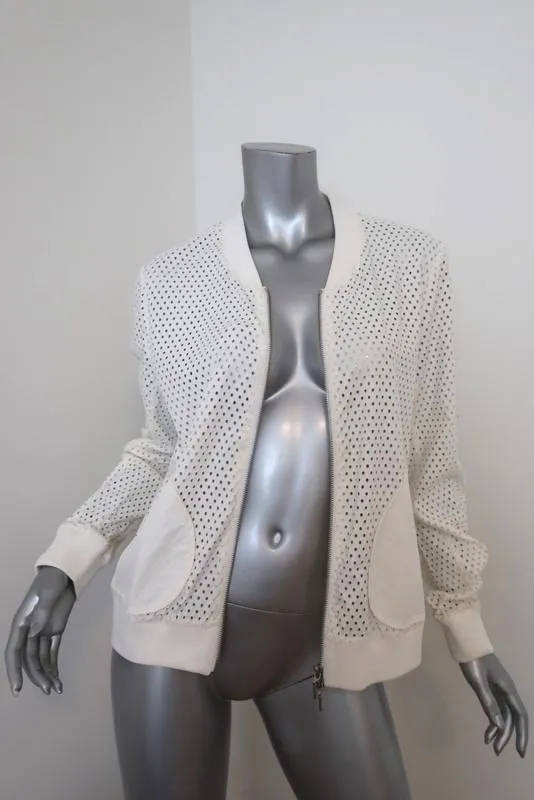 Rebecca Taylor Laser Cut Bomber Jacket White Twill Size 10