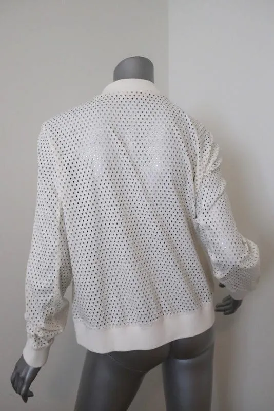Rebecca Taylor Laser Cut Bomber Jacket White Twill Size 10