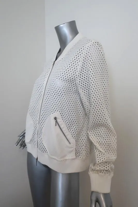 Rebecca Taylor Laser Cut Bomber Jacket White Twill Size 10