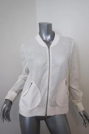 Rebecca Taylor Laser Cut Bomber Jacket White Twill Size 10