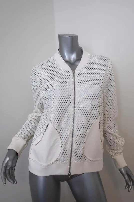 Rebecca Taylor Laser Cut Bomber Jacket White Twill Size 10
