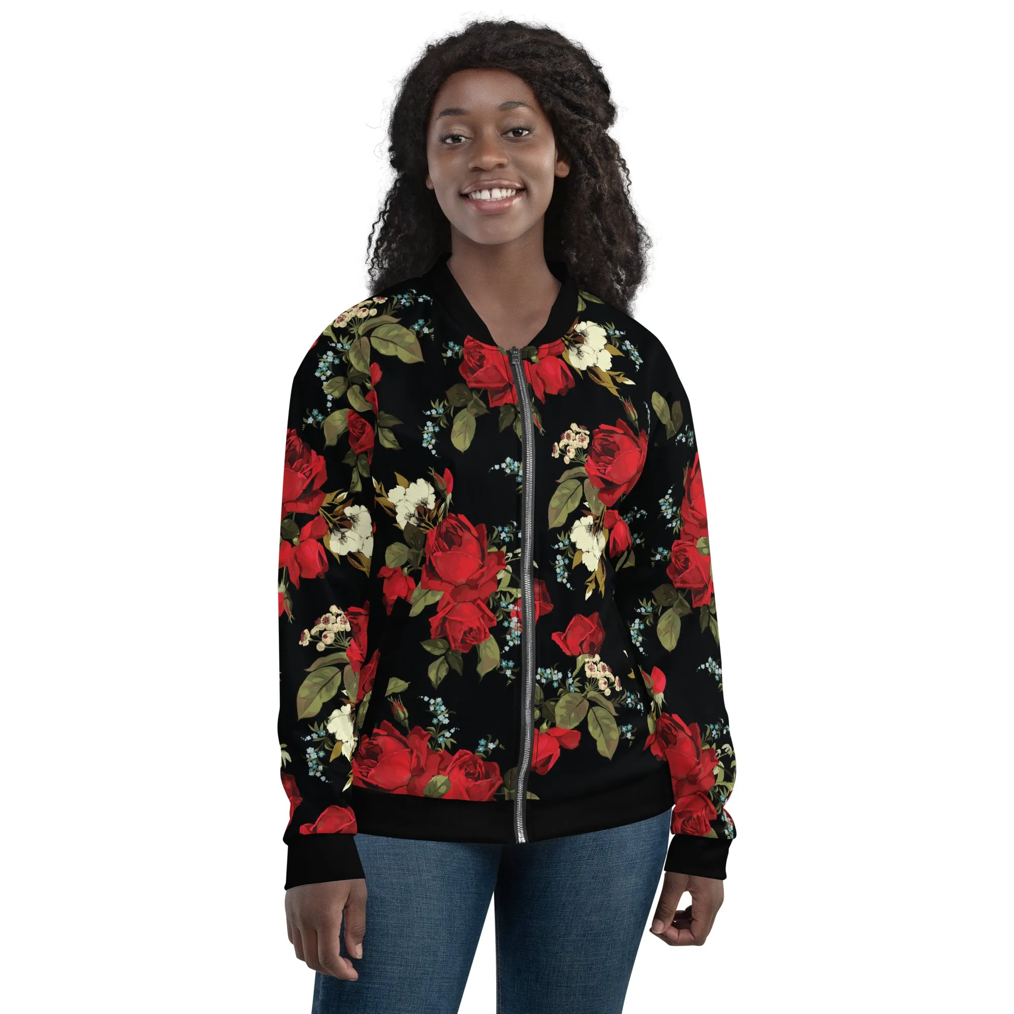 Red & Black Roses Bomber Jacket