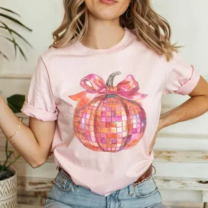 Retro Fall Disco Coquette Bow Pumpkin Graphic T-Shirt