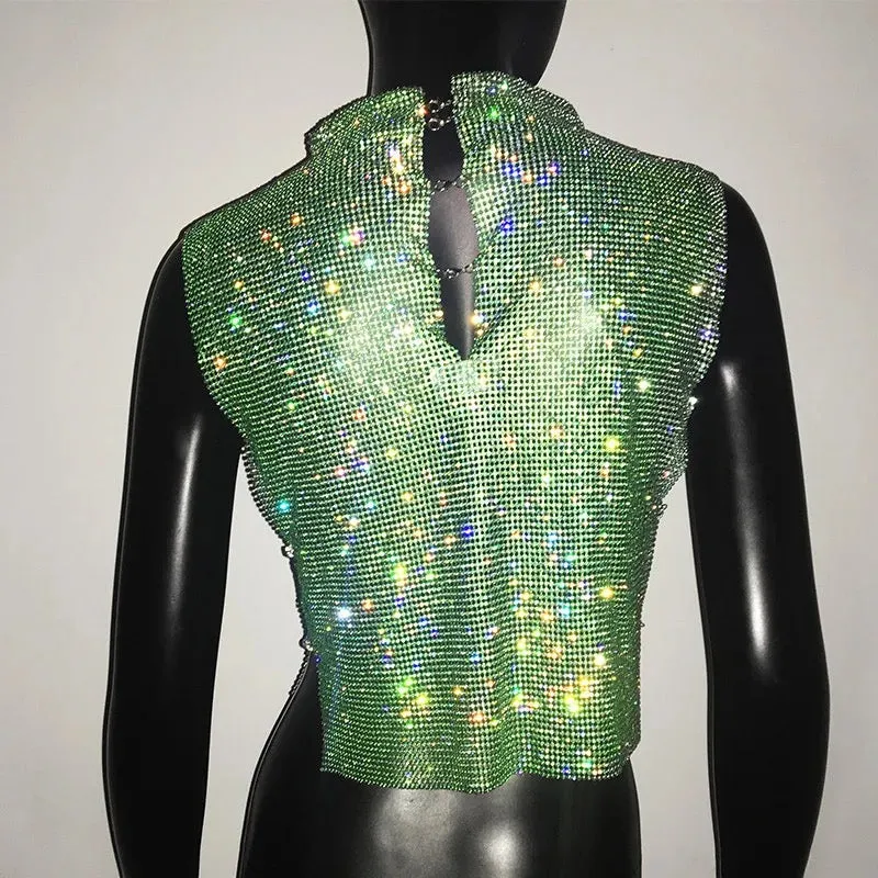 Rhinestone Mock Neck Top