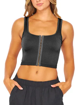 RIBBED SEAMLESS HOOK-AND-EYE CROPPED TANK TOP(SLT04) <Bundle>