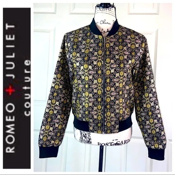 Romeo &amp; Juliet Couture Embroidered Brocade Bomber Jacket