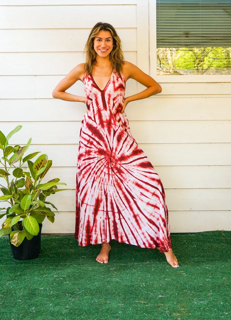 Rust Red Starburst Tie Dye Maxi Dress