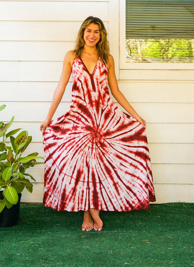 Rust Red Starburst Tie Dye Maxi Dress
