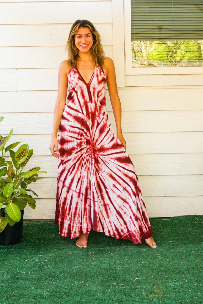 Rust Red Starburst Tie Dye Maxi Dress