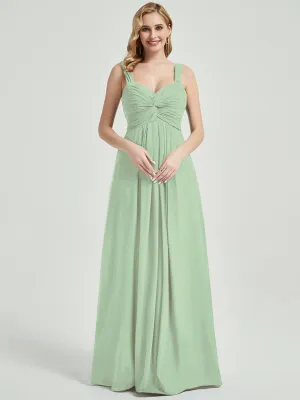 Sage Green Sweetheart Straps A-Line Maxi Chiffon Bridesmaid Dress