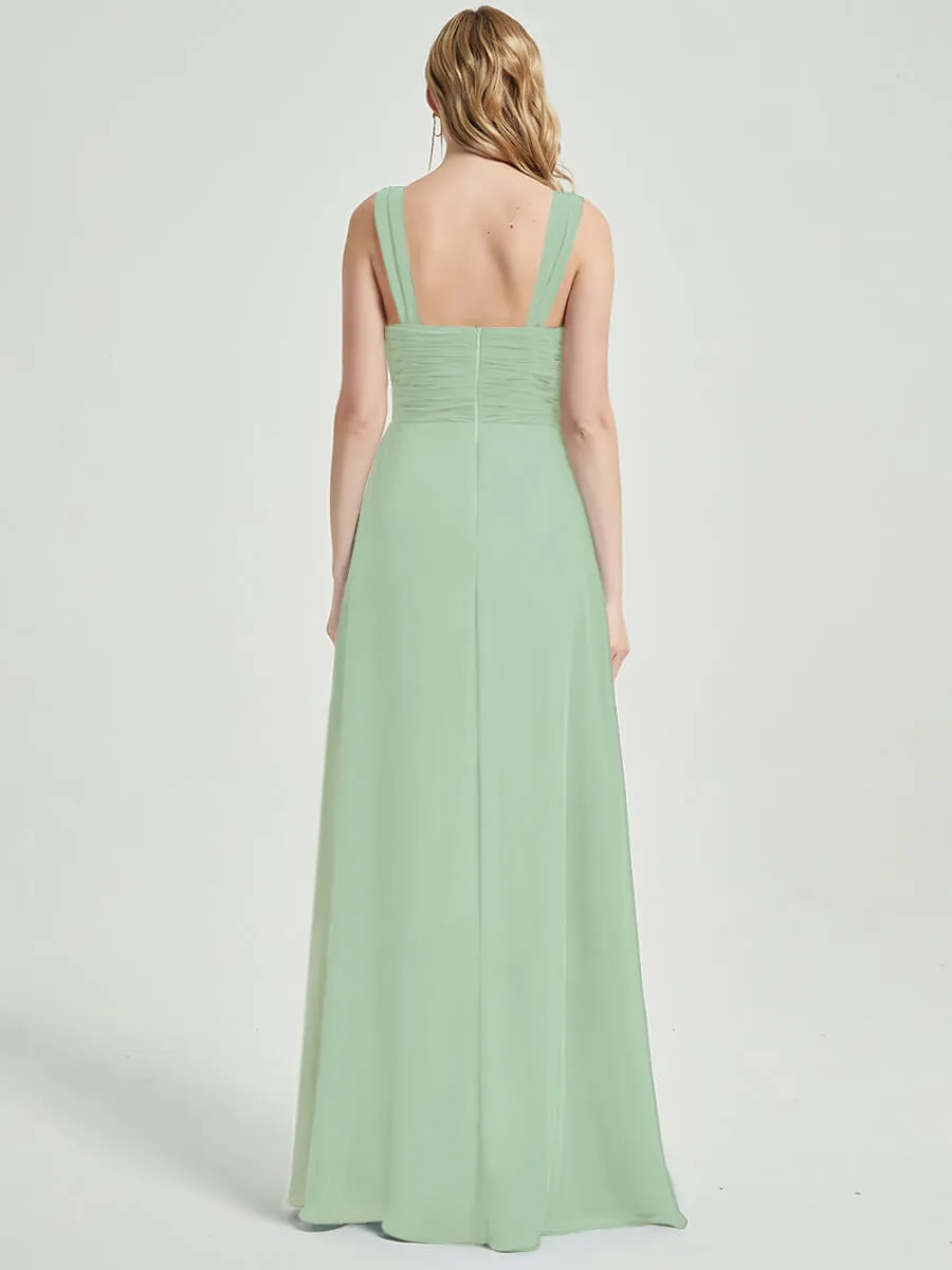 Sage Green Sweetheart Straps A-Line Maxi Chiffon Bridesmaid Dress