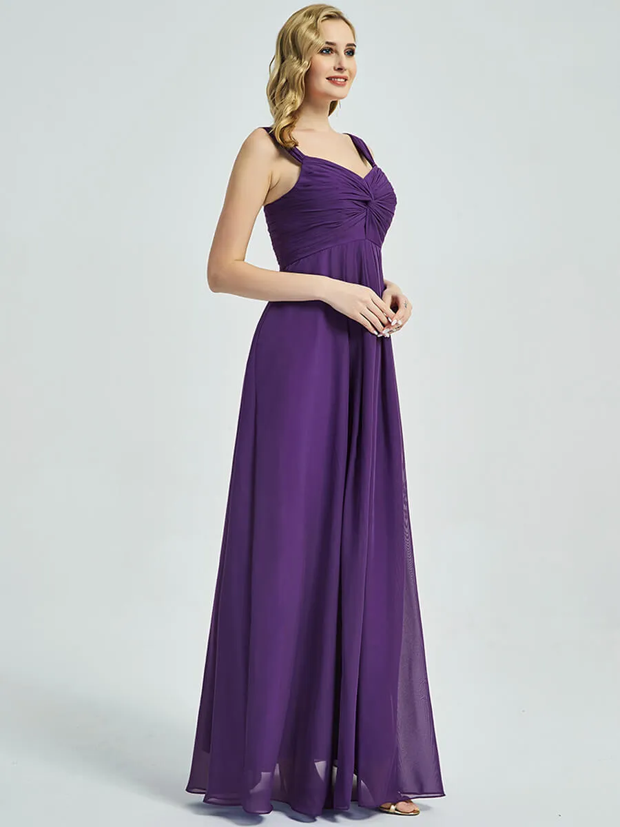 Sage Green Sweetheart Straps A-Line Maxi Chiffon Bridesmaid Dress